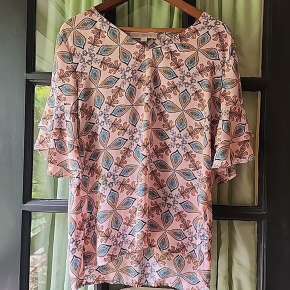Pink LOFT Kaleidoscope Tiered Bell Cuff Top size xs - Picture 1 of 4